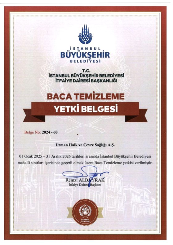 Baca Temizleme Yetki Belgesi — Uzman Halk ve Çevre Sağlığı A.Ş.