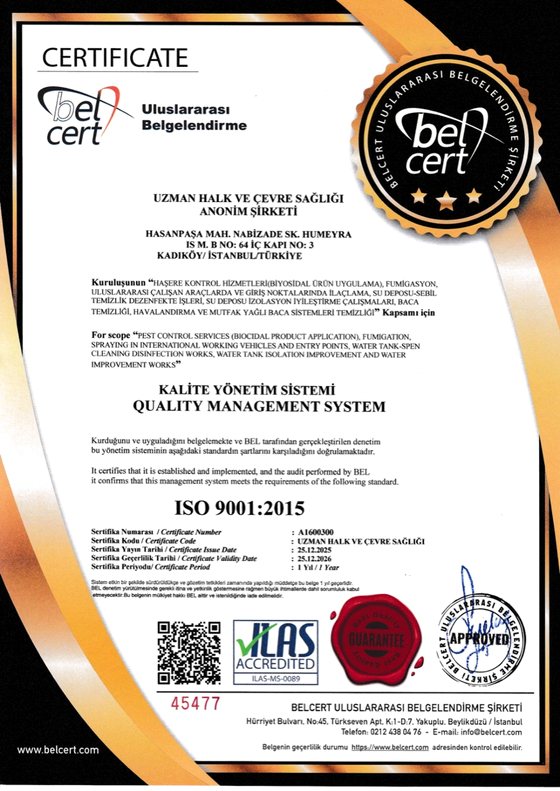 ISO 9001:2015 — Uzman Halk ve Çevre Sağlığı A.Ş.