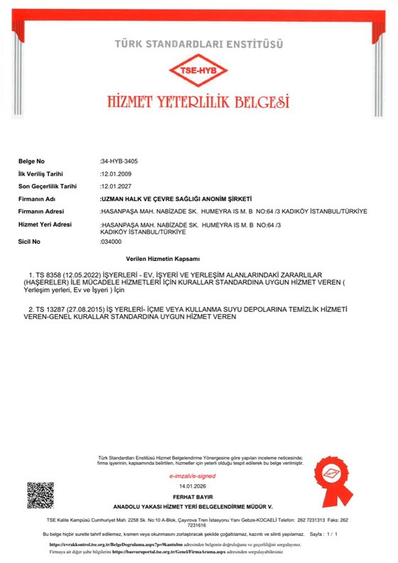 TSE Hizmet Yeterlilik Belgesi — Uzman Halk ve Çevre Sağlığı A.Ş.